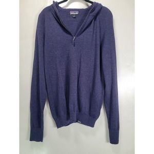 Patagonia Mens Hooded Sweater Small Blue 1/4 Zip Organic Cotton Blend Pullover